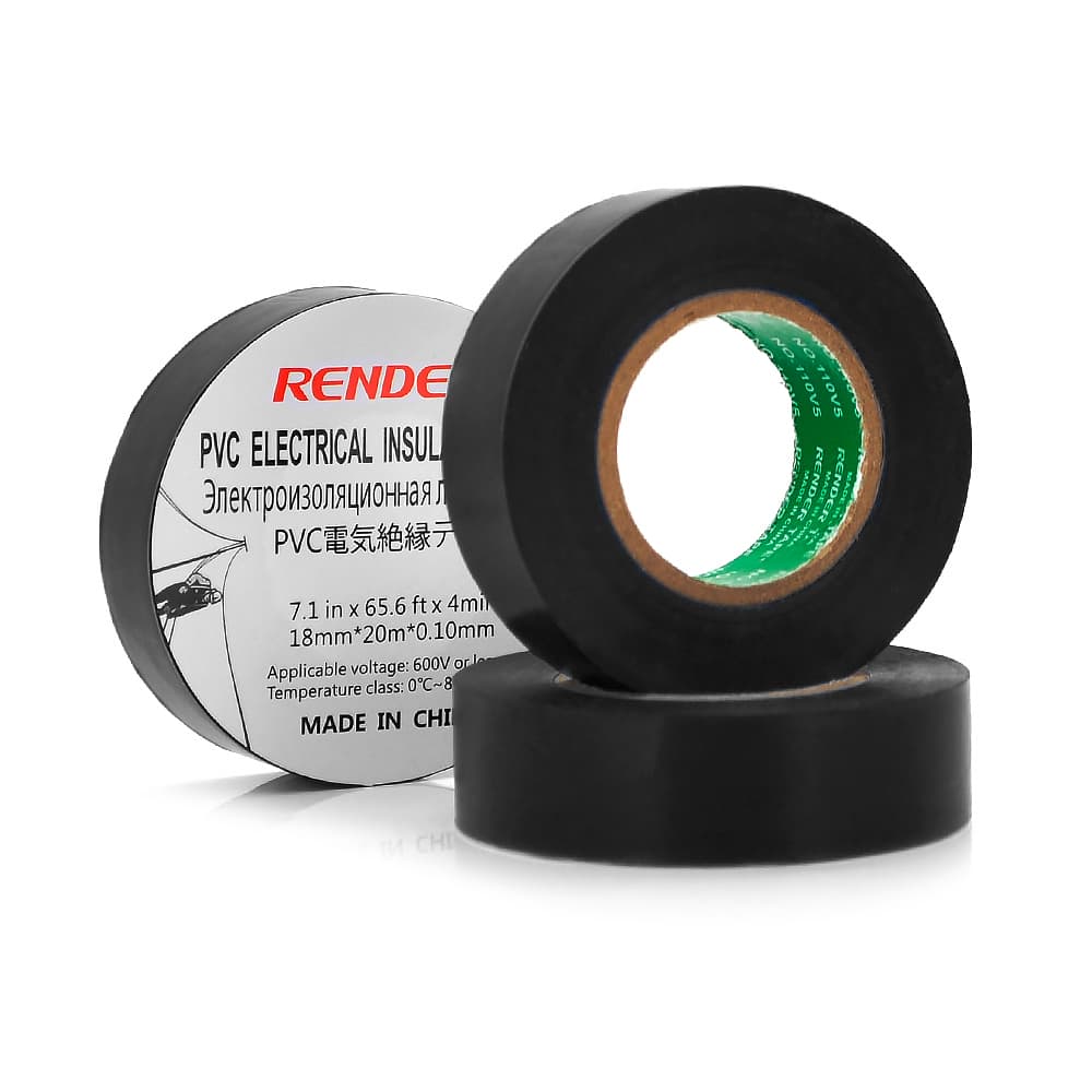 Ізолента RENDER 0,10 мм*18 мм*20 м (чорна), temp:-10+80°С, 2000V, розтяж-180%, міцність 20Н/см, Агдезія 0,42кг/25мм, 10 шт. в уп. ціна за упак.