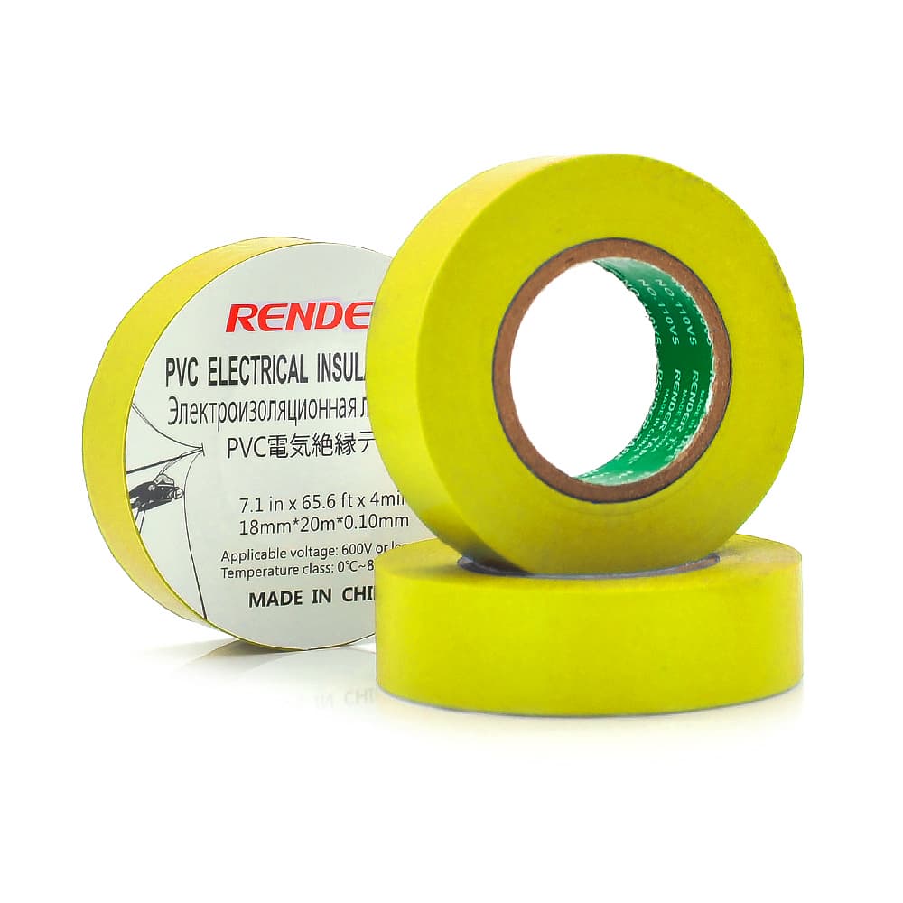 Ізолента RENDER 0,19мм * 16мм * 7м (жовта), temp: -10 + 80 ° С, 2000V, розтяж-180%, міцність 20Н / см, Агдезія 0,42 кг / 25мм, 10 шт. в уп. ціна за упак.