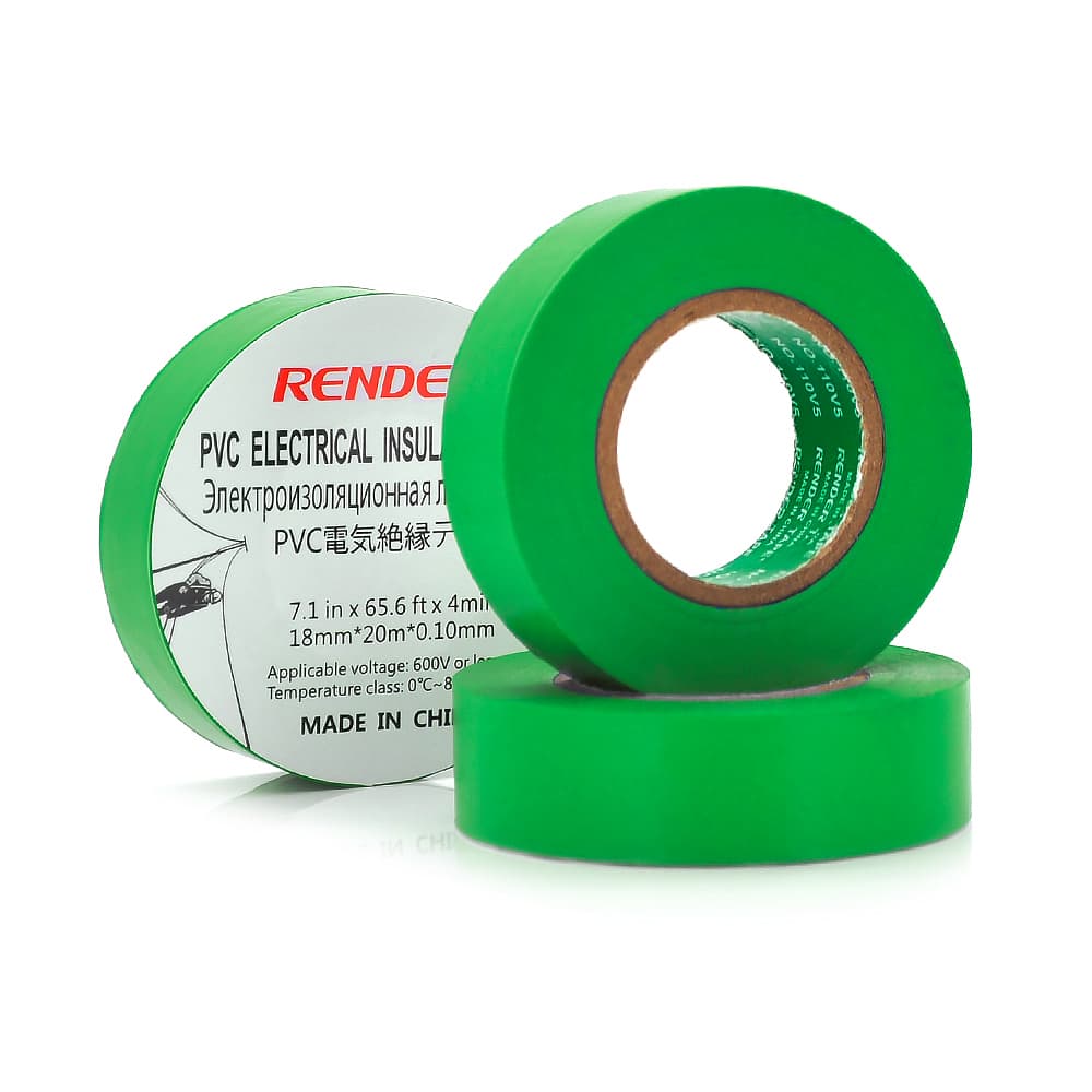 Ізолента RENDER 0,10 мм*18 мм*20 м (зелена), temp:-10+80°С, 2000V, розтяж-180%, міцність 20Н/см, Агдезія 0,42кг/25мм, 10 шт. в уп. ціна за упак.