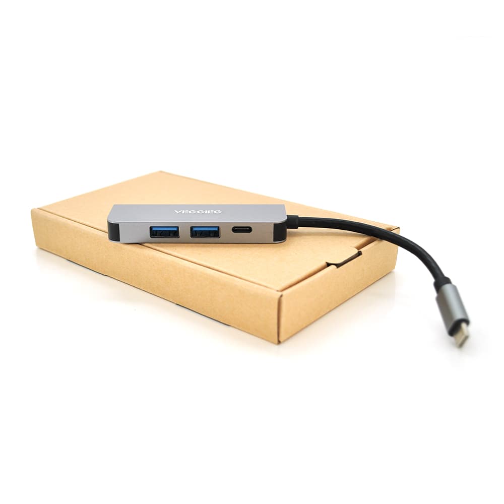 Хаб-конвертор VEGGIEG TC04 Type-C (тато) на Type-C (мама) + USB3.0 * 2 (мама) + HDMI (мама), 10 см, Silver, Box