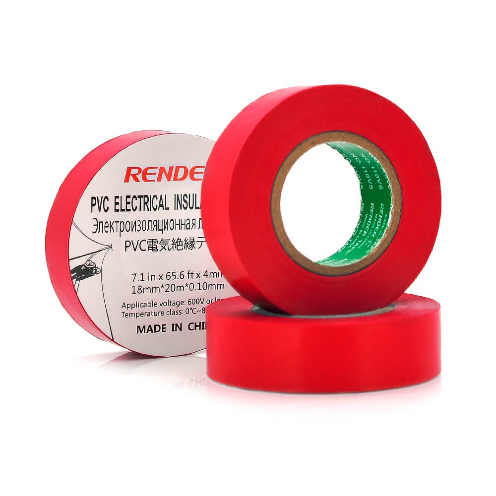 Ізолента RENDER 0,10 мм*18 мм*20 м (червона), temp:-10+80°С, 2000V, розтяж-180%, міцність 20Н/см, Агдезія 0,42кг/25мм, 10 шт. в уп. ціна за упак.