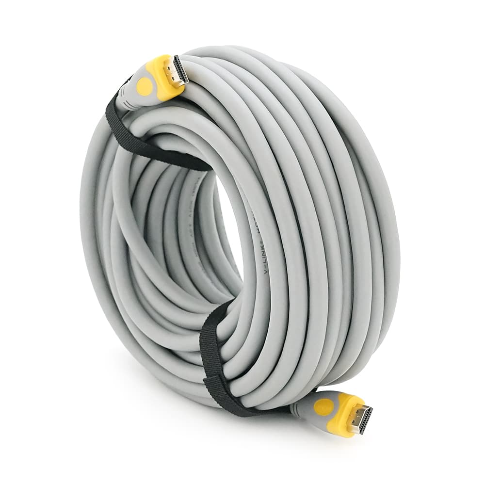 Кабель Merlion HDMI-HDMI V-Link High Speed 15.0m, v2,0, OD-8.2mm, круглий Grey, коннектор Grey / Yellow, (Пакет), Q25
