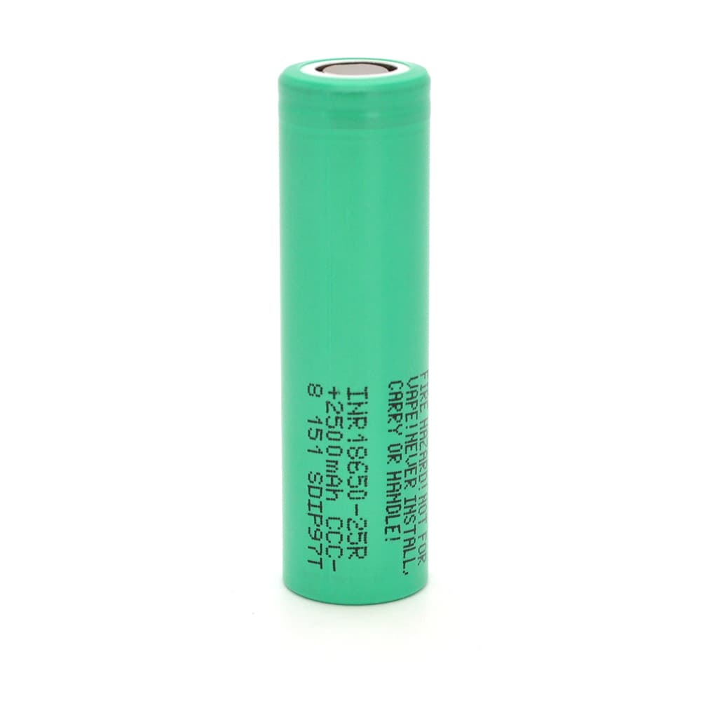 Акумулятор Li-Ion 18650 Samsung INR18650-25R, 2500mAh, 20A, 4.2/3.6/2.5V, GREEN, 2 шт в упаковці, ціна за 1 шт