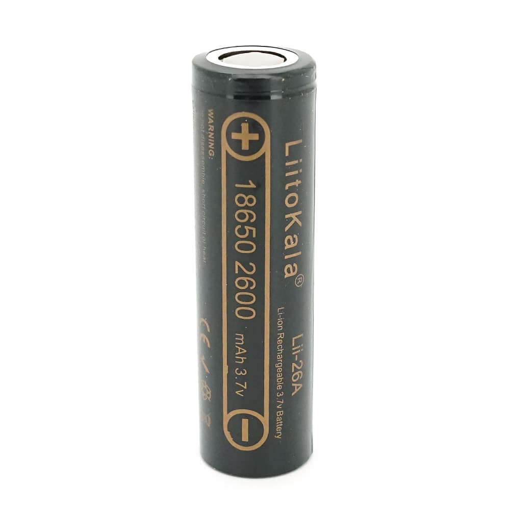 Акумулятор 18650 Li-Ion LiitoKala Lii-26A, 2600mah (2450-2650mah), 3.7V (2.75-4.2V), Black, PVC BOX Q2, цiна за 1 шт