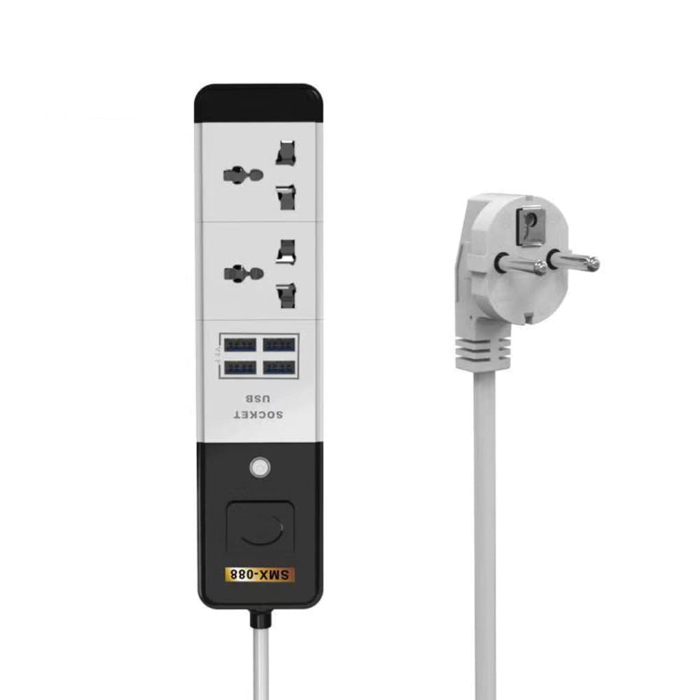 Мережевий подовжувач Senmaxu SMX-088, 2 Universal Socket + 4 USB, 1,5м, White, Box