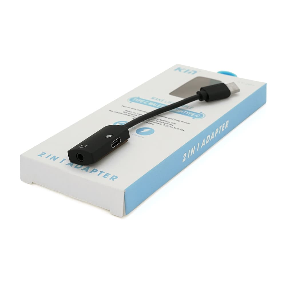 Перехідник KIN KY-203 Type-C(M) =>Type-C(F) + Jack 3.5mm(F), 5см, Black, Box