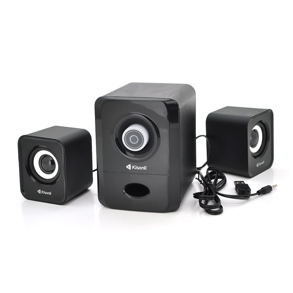 Колонки 2.1 Kisonli U-2900, для ПК і ноутбука, USB + 3.5mm, 5W + 2x3W, 20Hz- 20KHz, з сабвуфером, Black, BOX, Q40