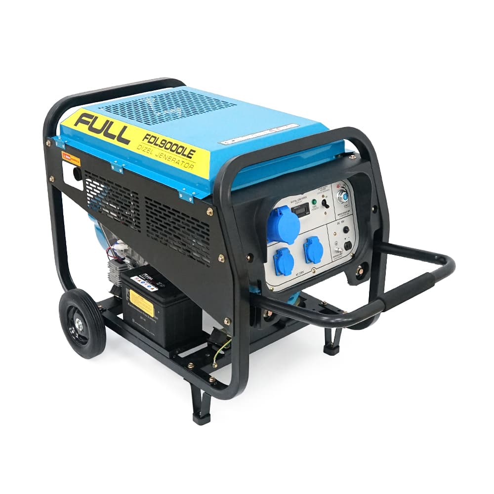 Генератор дизельний FULL FDL9000LE, 1-фазний 230V, 50Hz, 8.5kVA/6.8kW, бак 12,5 л, витрата 2 л/год, пуск: ручний/стартер (без АКБ), 800х520х600 мм, 122 кг