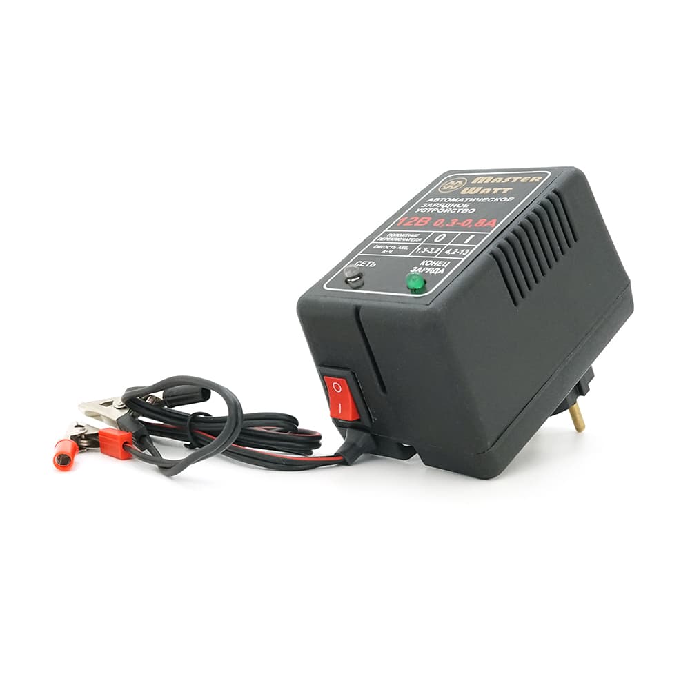 Автоматичне ЗУ для акумулятора MW-AZU12 12V (1,3-13Ah) (MF,WET,AGM,GEL,NICD,NIMH), 180-240V, Ток заряду 0.3-0.8A, крокодили в комплекті