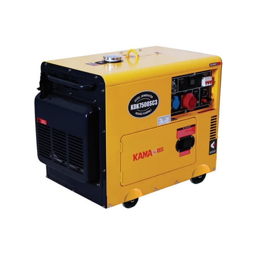 Генератор дизельний KDK7500SC3, 3-фазний 220/400V, 50Hz, 6.9kVA/5.5kW, бак 14.5 л, витрата 1.5 л/год, пуск: стартер (без АКБ), 850х550х720 мм, 160 кг