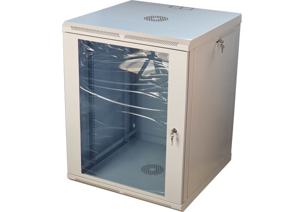 Шафа телекомунікаційна 19" VAGO 15U, настінна, двері акрил, сіра, (775х600х600)