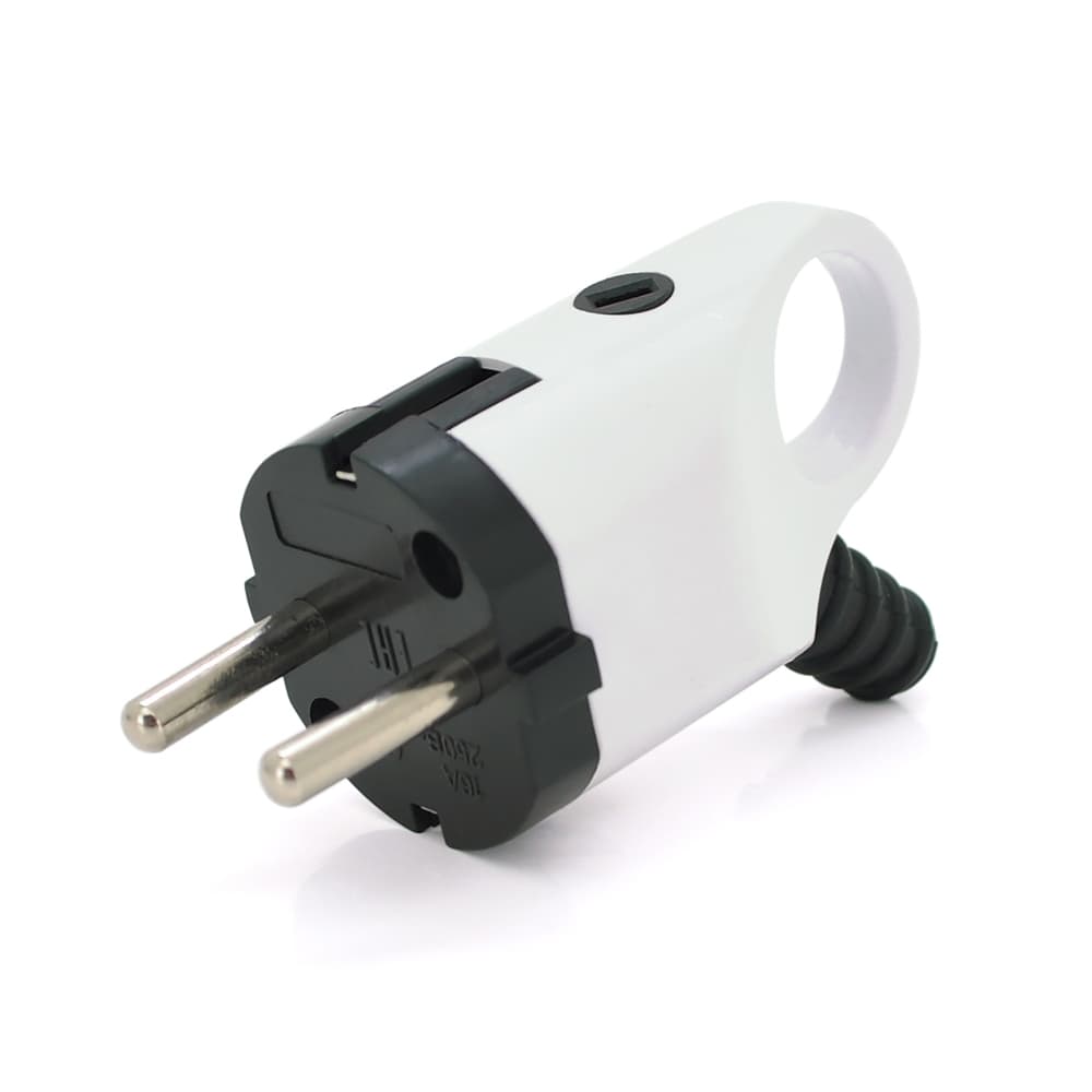 Вилка Євро із заземленням кутова з кільцем, розбірна, Premium, 16А 220V, колір білий, Q30