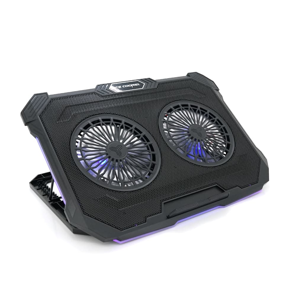 Підставка під ноутбук IceCoorel F8, 10-17", 2*125mm 1200±10% RPM, корпус пластик+алюміній, 2xUSB 2.0, 415x293x26.5mm, RGB, Box Q10