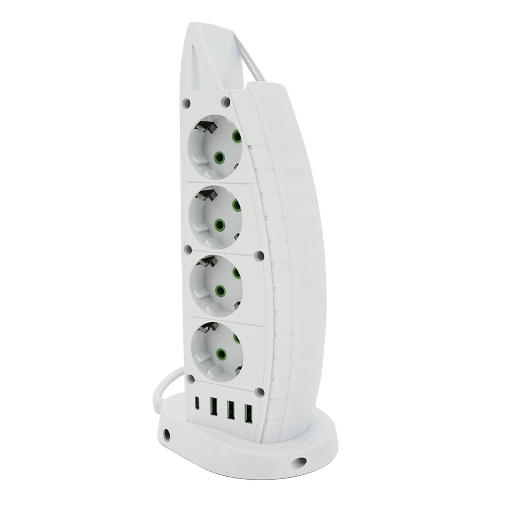 Мережевий фільтр Meilepai F14, 8 розеток EU+3 USB+Type-C, кнопка включення з індикатором, 2 м, 3х0,75мм, 2500W, White, Box