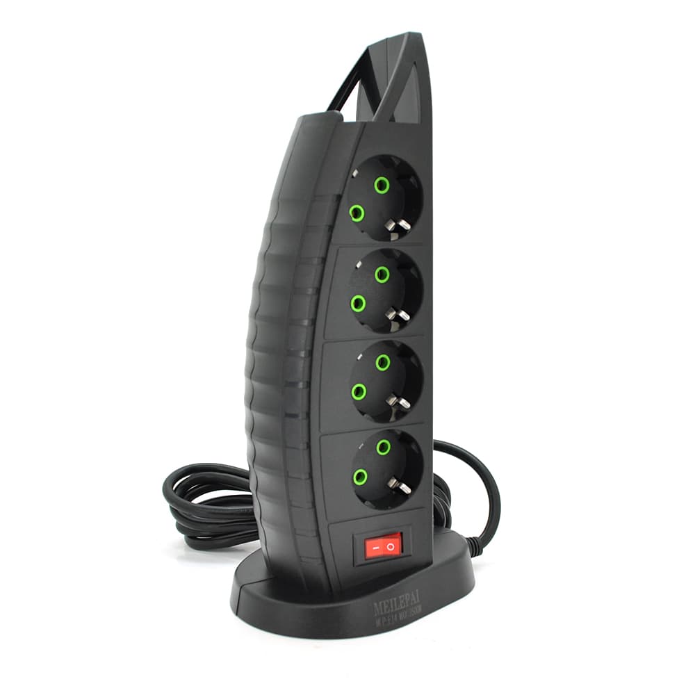 Мережевий фільтр Meilepai F14, 8 розеток EU+3 USB+Type-C, кнопка включення з індикатором, 2 м, 3х0,75мм, 2500W, Black, Box