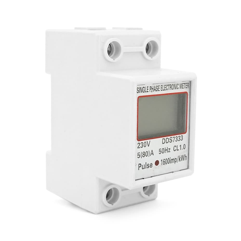 Однофазний електронний лічильник на DIN-рейку, 80А, 220V, LCD + підсвічування, відображення V, A, kW (35х65х78мм)