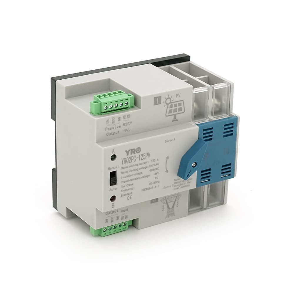 Автомат введення резерву (АВР) двополюсний RQ2PC-125PV, 220V/125A на DIN-рейку для інверторів