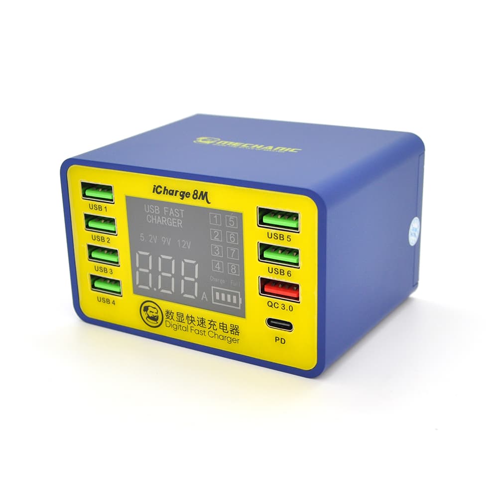 Зарядні станція з цифровою індикацією MECHANIC iCharge 8M , 6*USB-A, QC3.0-5В3.4А,9В2.3A,12В1.5А, PD3.1-5В3.4.А,9В2.3A,12В1.5А, 220V/50W.134*105*65mm