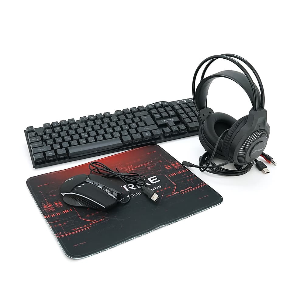Набір 4 в 1 XSTRIKE XS-2030, Навушники+ клавіатура+ мишка+ килимок, Black, Box