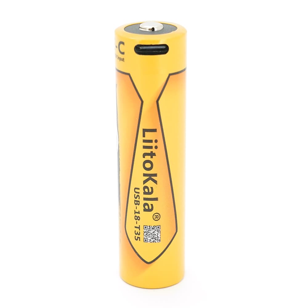 Акумулятор 18650 Li-Ion LiitoKala USB-18-T35, 3500mAh (3400-3500mAh), 3.7V (2.7-4.2V), Type-C, 18.6*72mm, Yellow