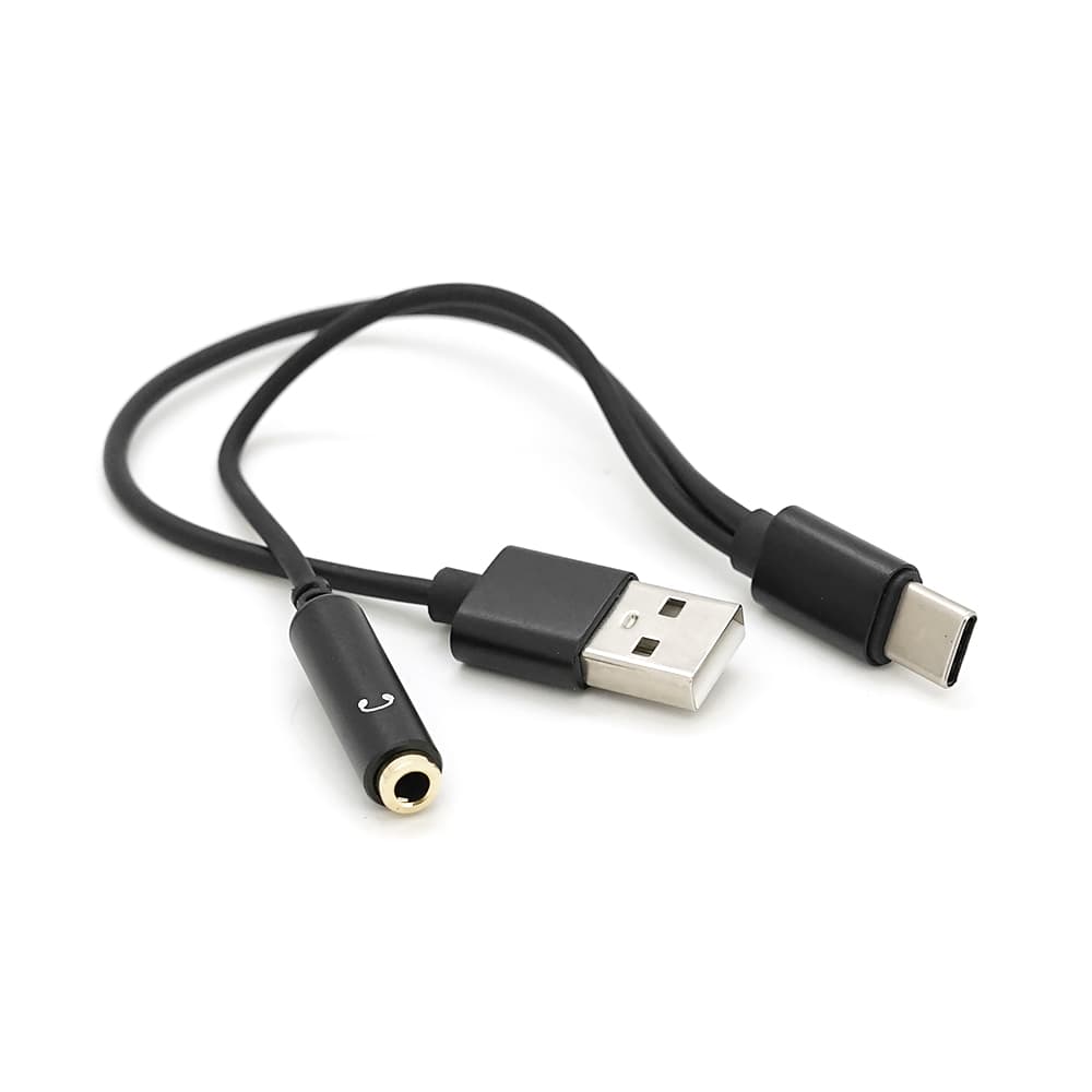 Перехідник 2 в 1 KY-139 Type-C(M) =>Jack 3.5mm(F)+USB, 5см, Black, Box