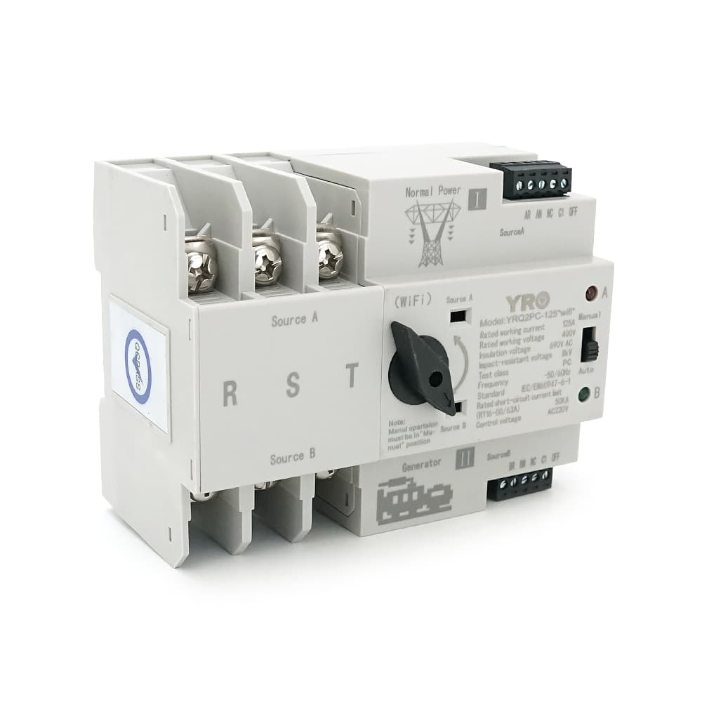 Автомат введення резерву (АВР) триполюсний YRQ2PC-125 Wifi ATS, 3P 125A 400V, E-Welink App на DIN-рейку для генераторів