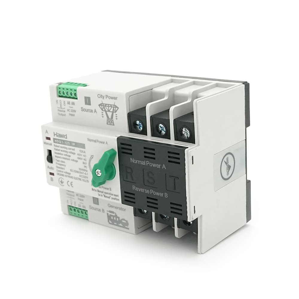 Автомат введення резерву (АВР) триполюсний HDQ3-125E/3P, 400V/125A на DIN-рейку для генераторів