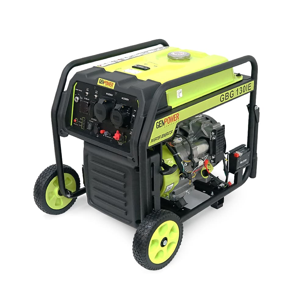 Генератор інверторний БЕНЗИНОВИЙ GENPOWER GBG 130IE 10.4kW (13kVA), однофазний, 230V, 50Hz, DC12V. об'єм 33л., витрата 0,374Lt/kWt.стартер, АКБ у комплект не входить, 710*540*640mm. 74кг.