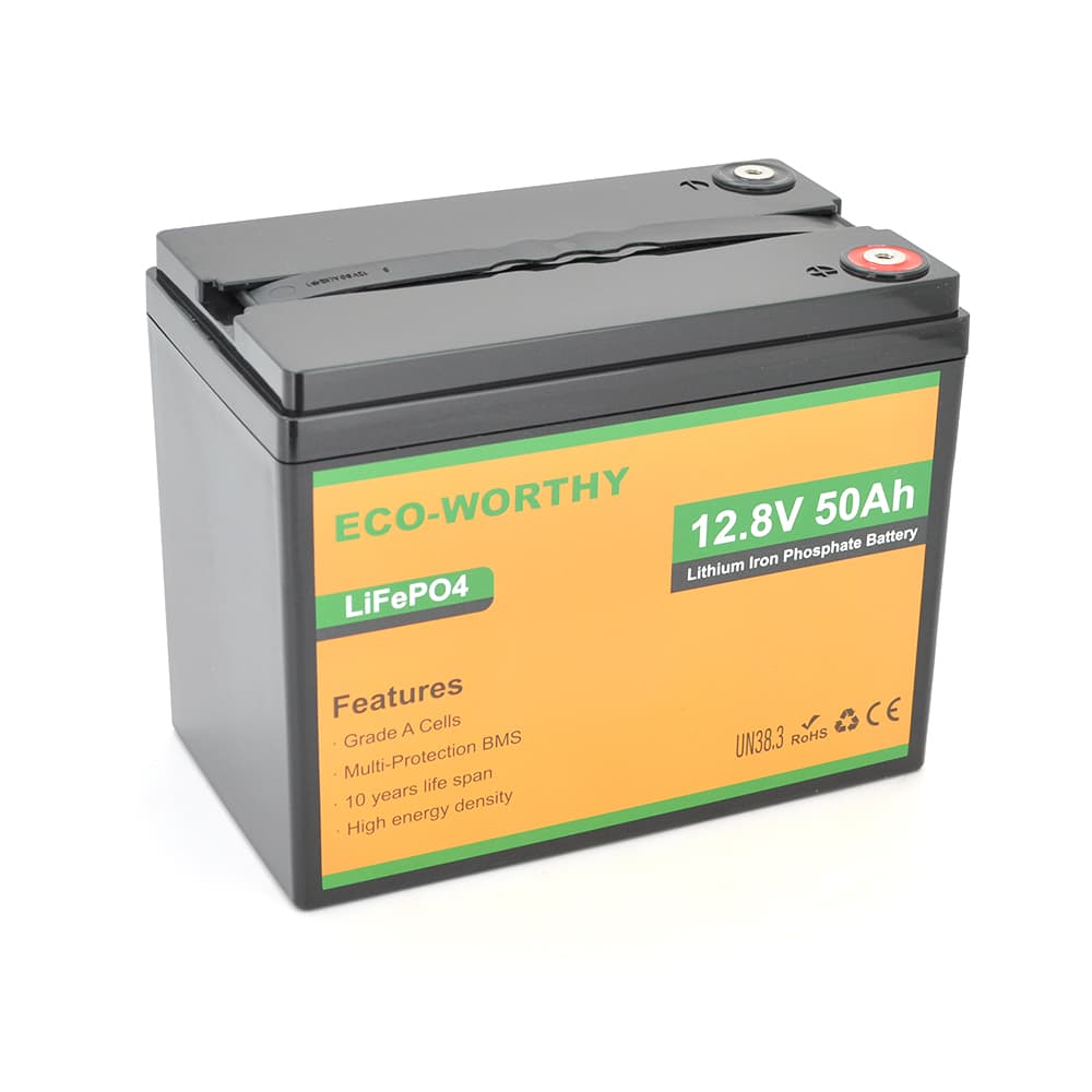 Аккумуляторная батарея Eco-Worthy LiFePO4 12,8V 50Ah,(50/50A), 0°C до 60°C, винт M8, 233х135х215 мм. 6.4 кг