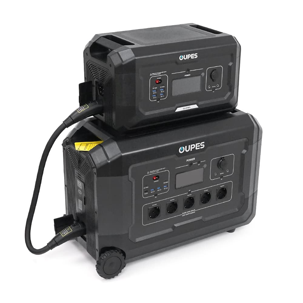 Портативний джерело живлення OUPES S3+S2, LiFePO4, 3600W, PEAK 7000W, 5120Wh, 3500 циклів, MPPT 2100 Вт, 5xAC190-250 В 16 А, 4xUSB-A -18 Вт, 2xUSB-C - 100 Вт, Anderson 12 В 30 А, IP21, 642*305*438 мм, 37,8 кг