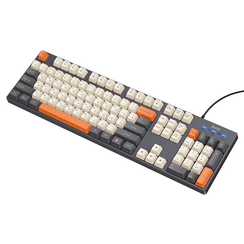 Клавіатура провідна HOCO GM61, USB, 104 клавіші, (Eng/Pyc), Gray, Box