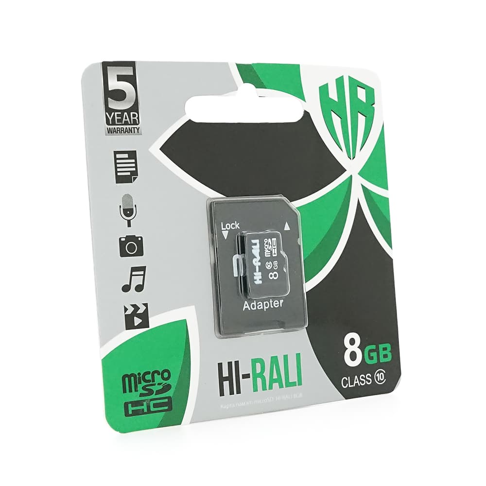 Карта пам'яті Hi-Rali microSDHC Class 10 UHS-I, з адаптером, 8GB, Blister