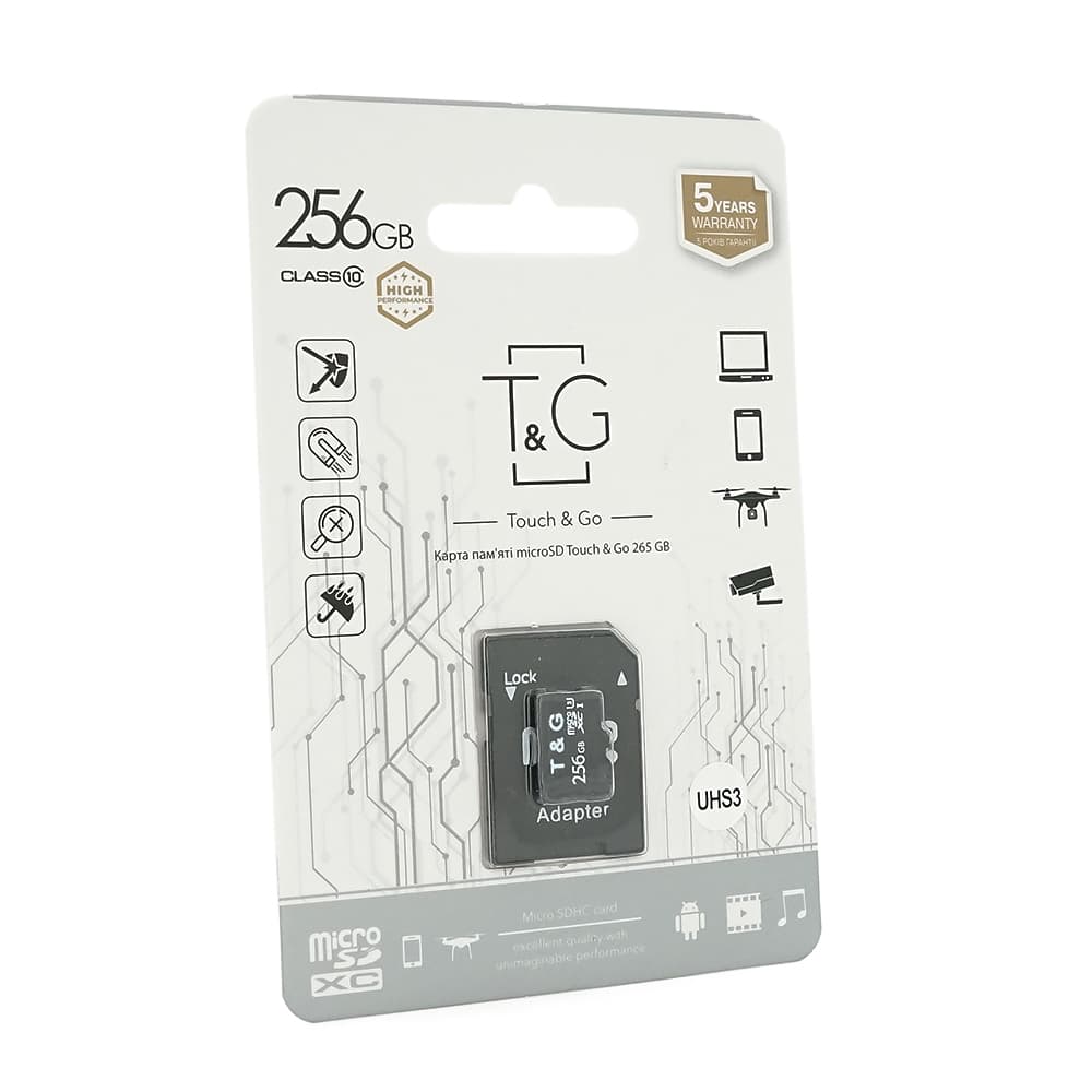 Карта пам'яті T&G microSDHC Class 10 UHS-3, з адаптером, 256GB, Blister