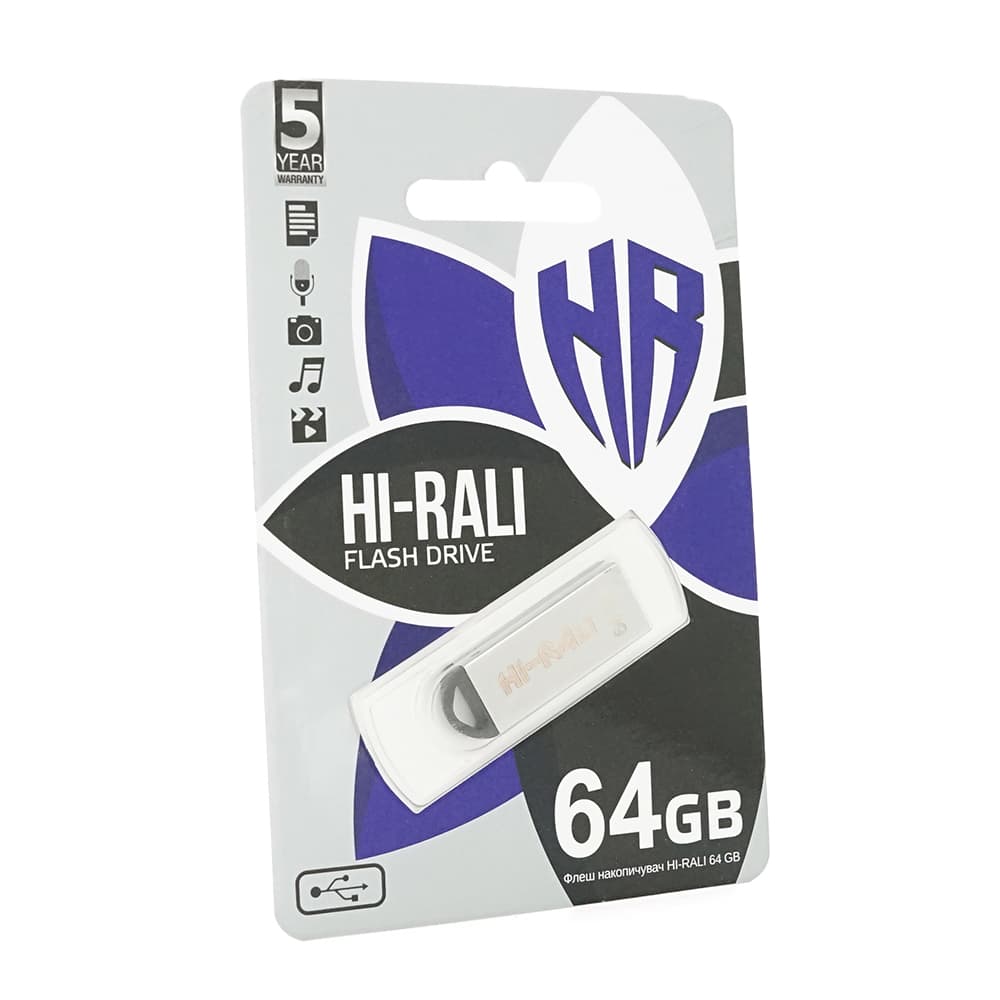 Флеш-накопичувач Hi-Rali Fit, USB 2.0, 64GB, Metal, Blister