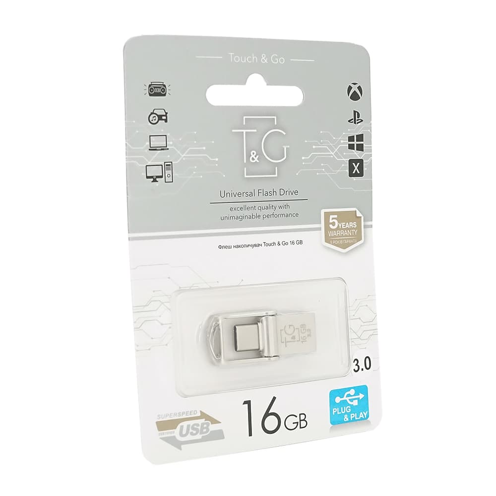 Флеш-накопичувач T&G 104, USB 3.0+Type-C, 16GB, Metal, Blister