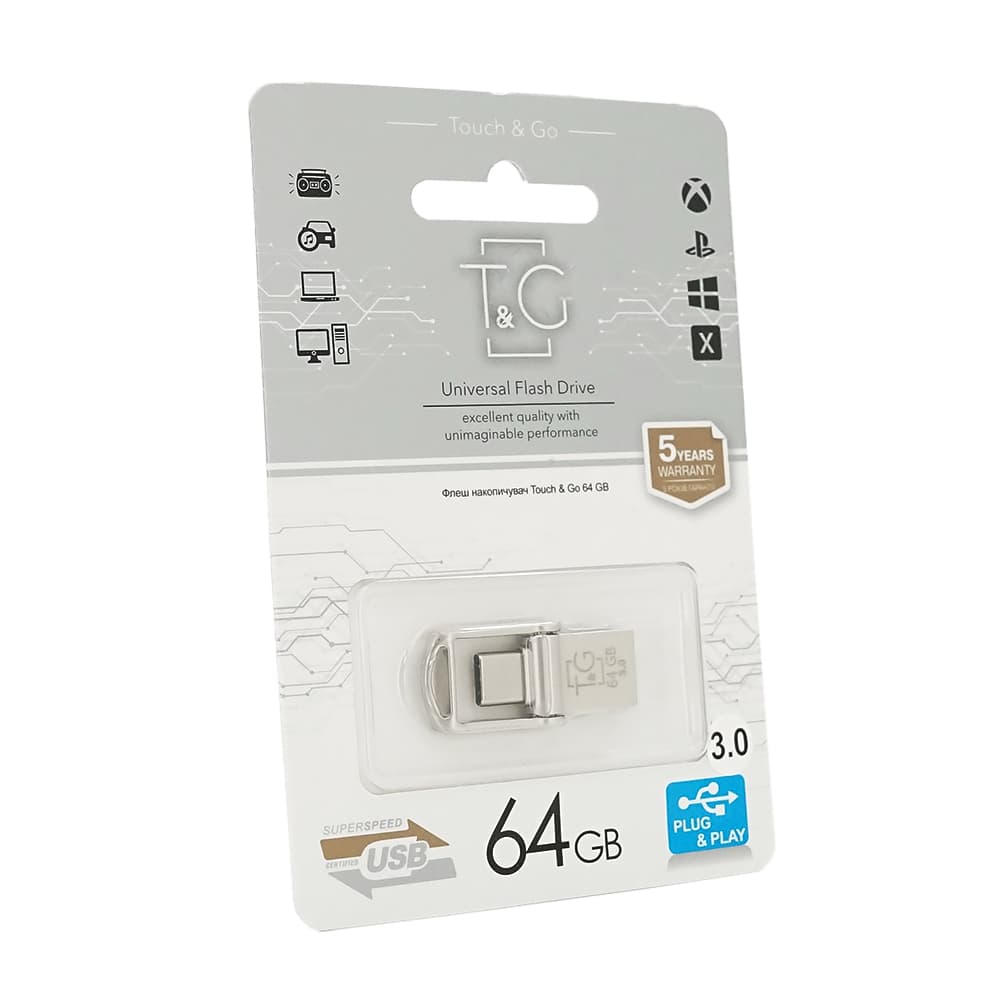 Флеш-накопичувач T&G 104, USB 3.0+Type-C, 64GB, Metal, Blister