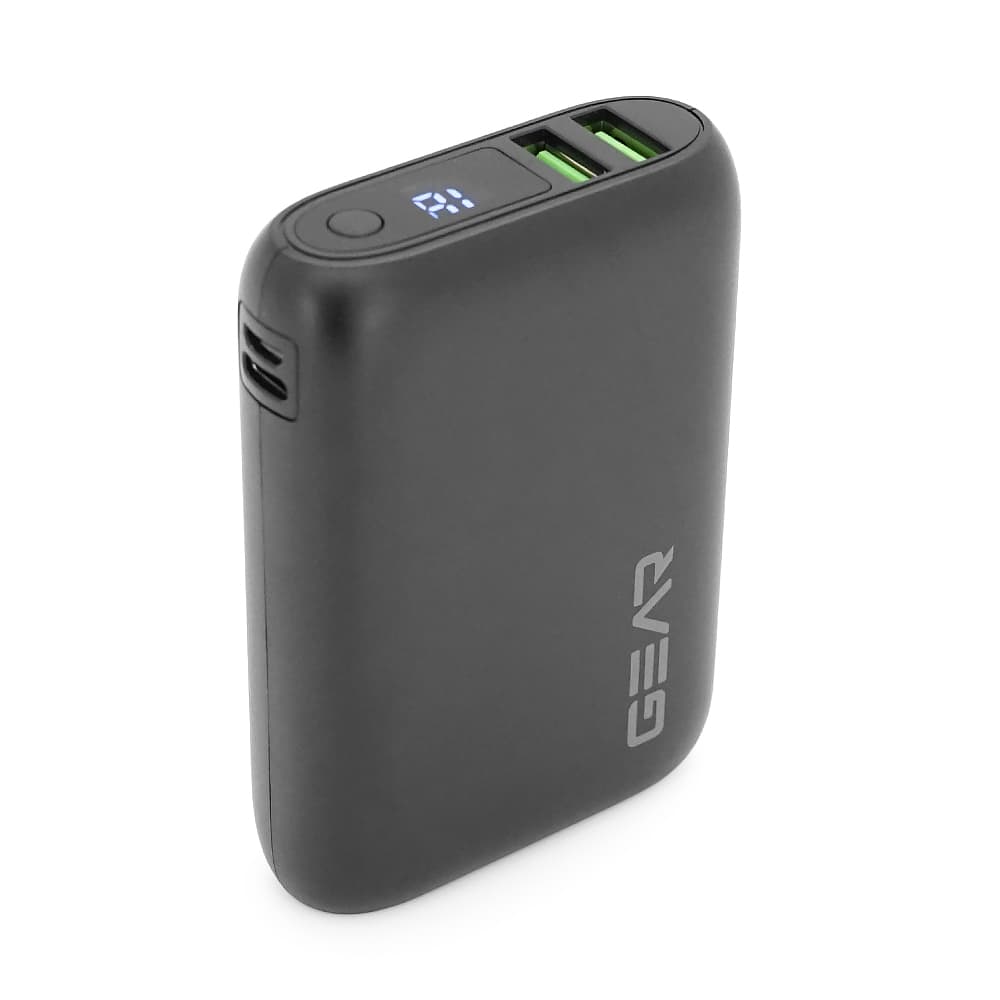 Зовнішній акумулятор GEAR 10000mAh PD22.5W з дисплеєм, 1*USB+Type-C, 2*USB-A + 1microUSB, QC3.0, чорний