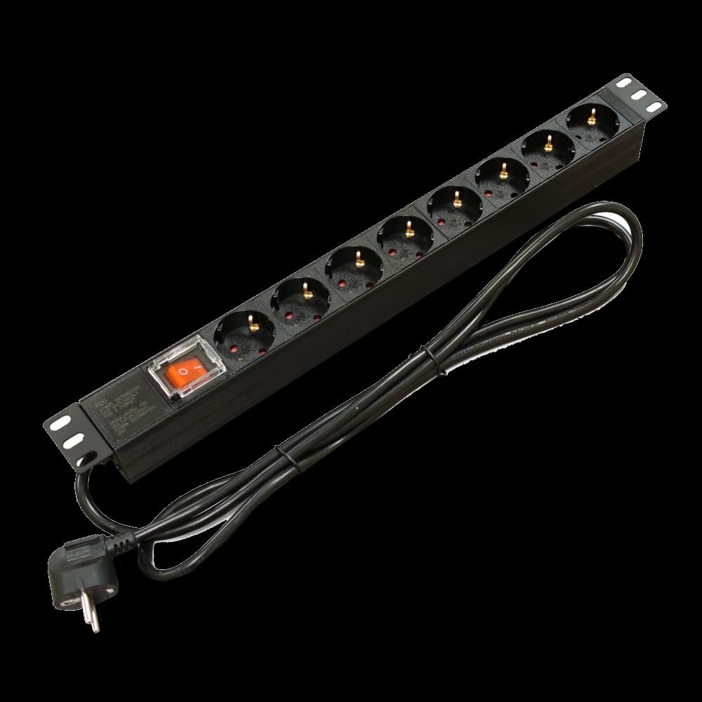 Kingda Блок 19" на 8 роз. нім. станд., 16А, 1U, з вимикачем, шнур 1.8м