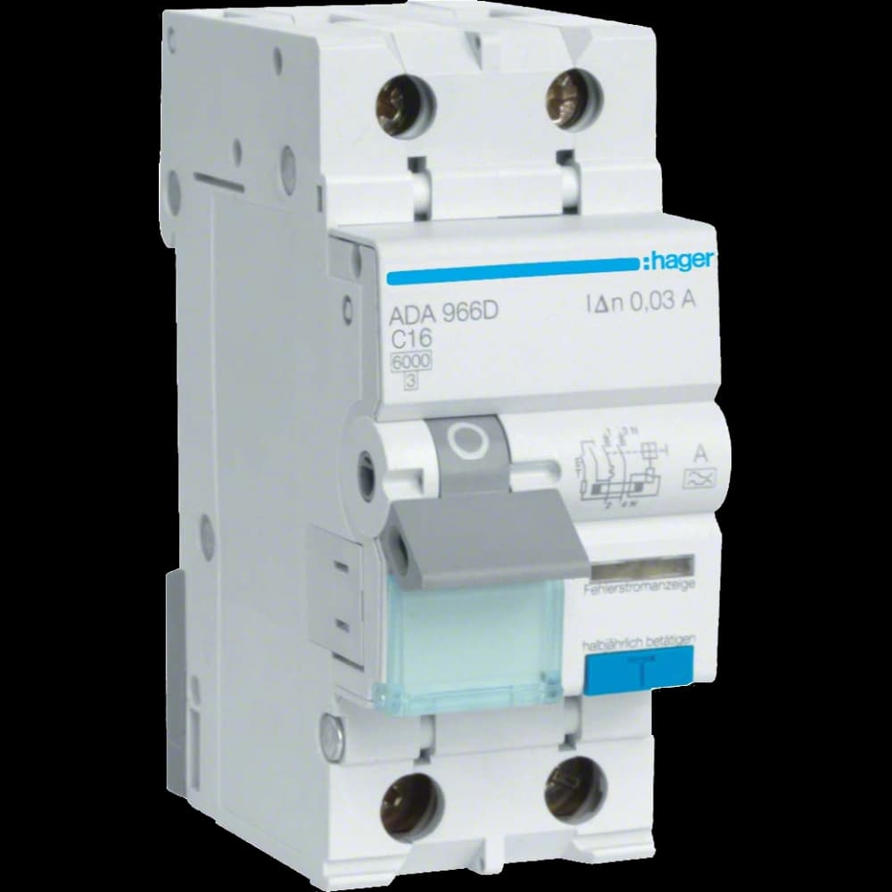 Hager ADA966D Дифавтомат 1P+N, 6kA, C-16A, 30mA, A