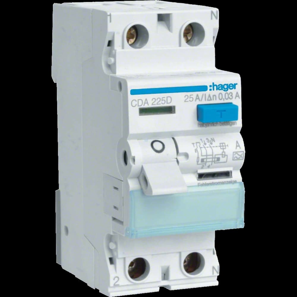 Hager CDA225D Диференціальне реле 2P, 6kA, 25A, 30mA, A