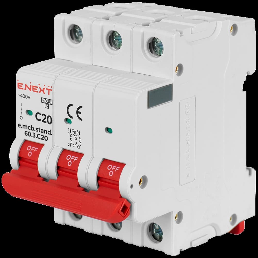 Enext e.mcb.stand.60.3.C20, 3р, 20А, C, 6кА Модульний автоматичний вимикач