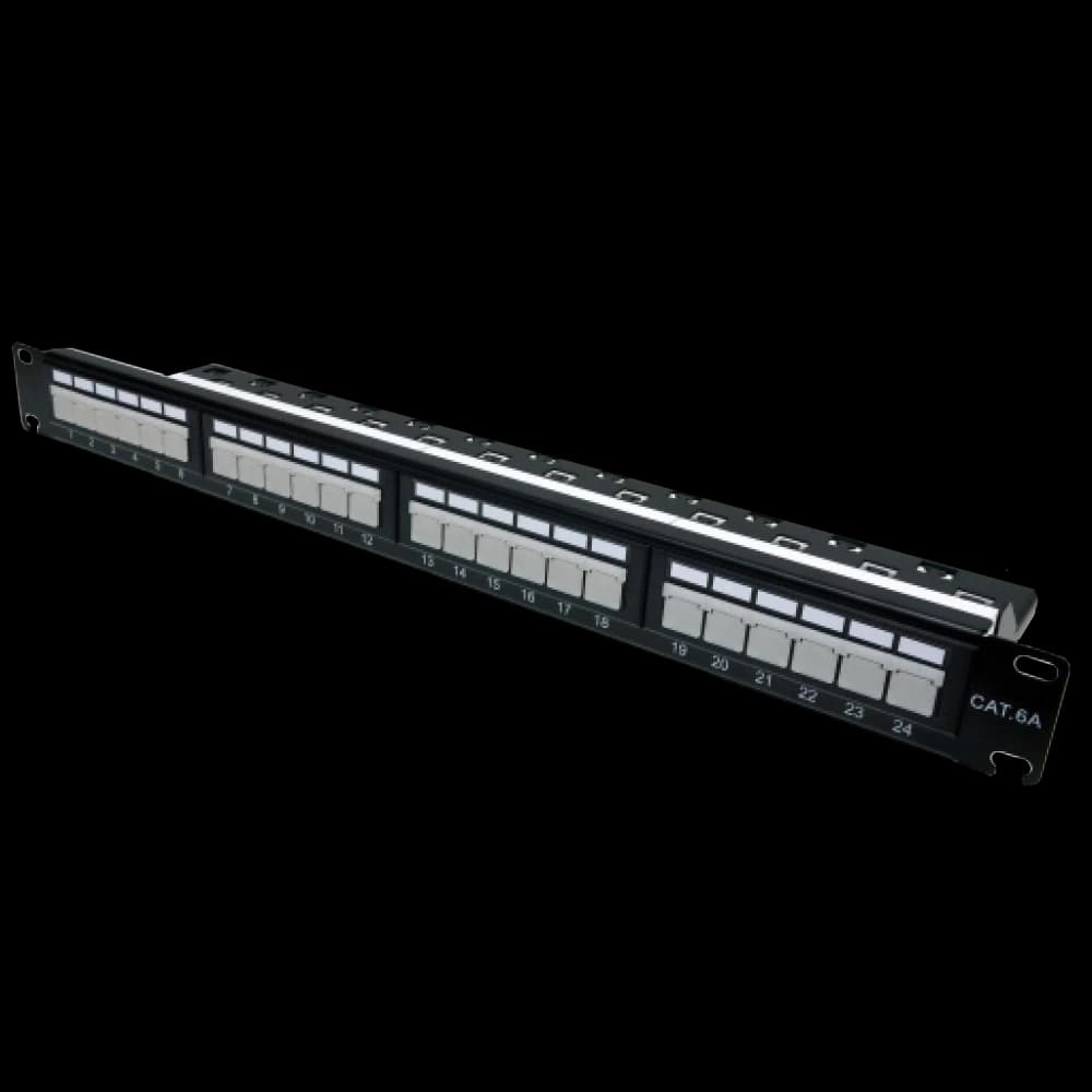 L&W ELECTRONICAL LW-PP74 Патч-панель 19" 24xRJ-45 UTP, кат. 6a, із заднім організатором з пластиковими шторками, LW