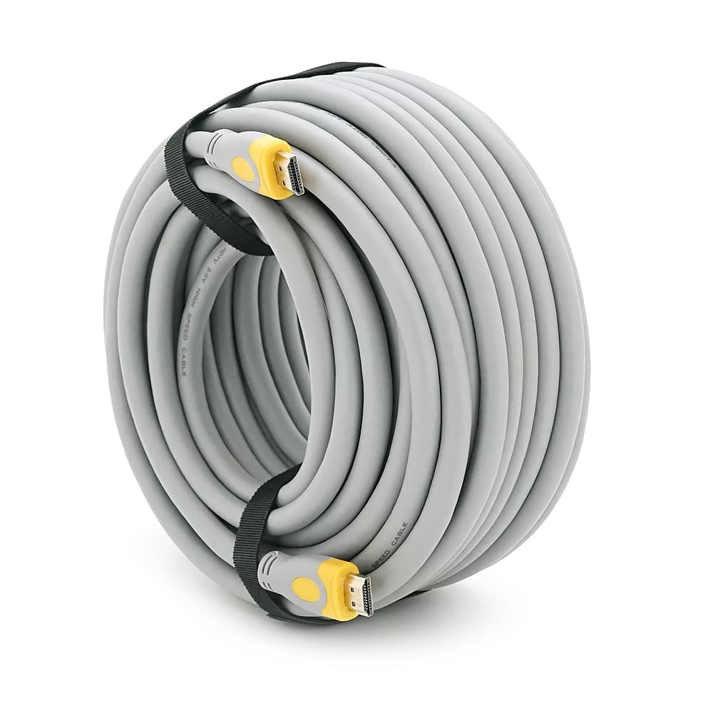 Кабель Merlion HDMI-HDMI V-Link High Speed 20.0m, v2,0, OD-8.2mm, круглий Grey, коннектор Grey / Yellow, (Пакет), Q16