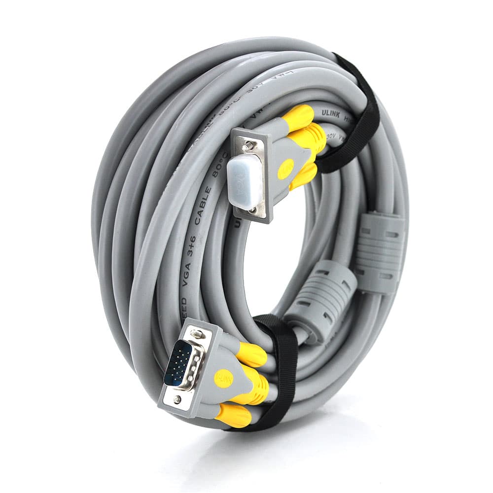 Кабель Merlion VGA 3+6 HIGH SPEED 20m, male to male (тато-тато), 1 ферит, сіро-жовтий, кульок 1080P Q16