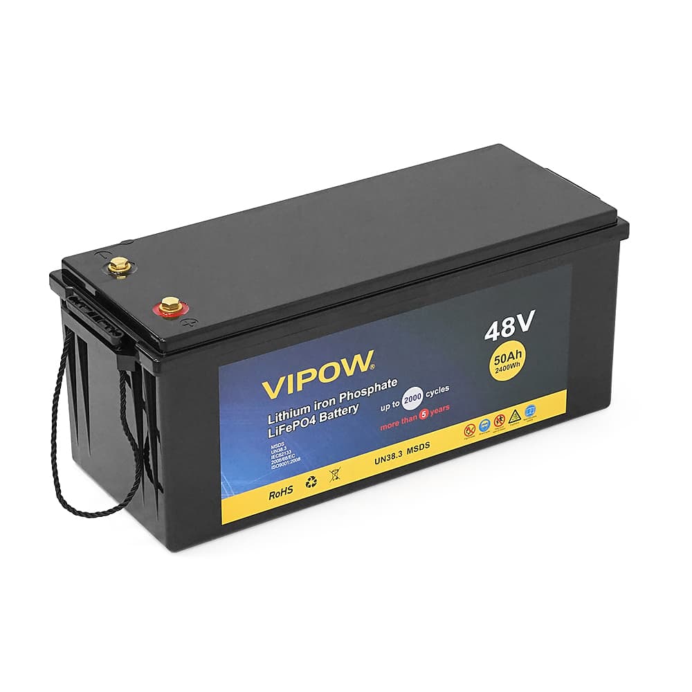 Акумуляторна батарея Vipow LiFePO4 51,2V 50Ah з вбудованою ВМS платою 40A, 48V (520x269x220)