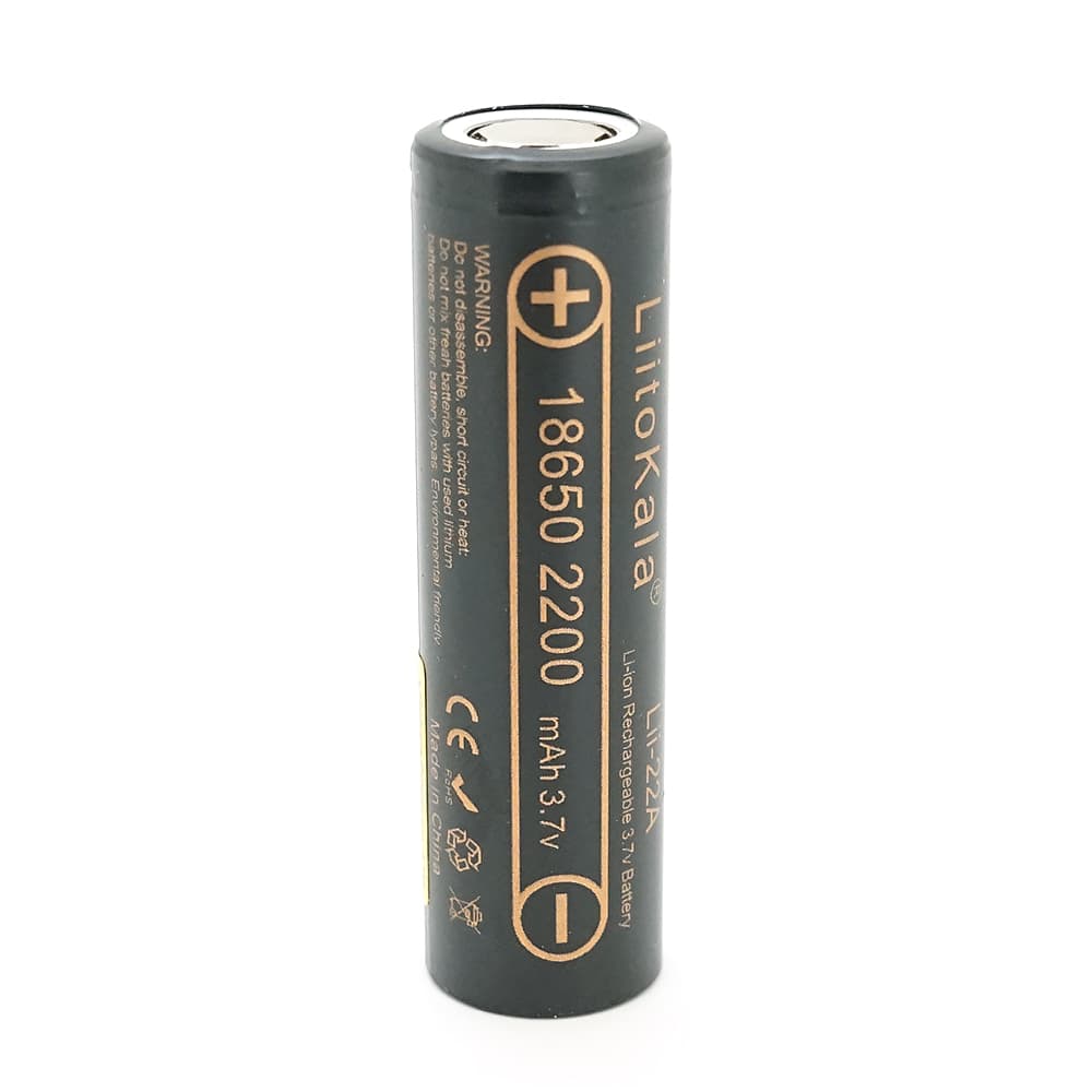 Акумулятор 18650 Li-Ion LiitoKala Lii-22A, 2200mah (2100-2300mah), 3.7V (2.75-4.2V), Black, PVC BOX Q2, цена за 1 шт