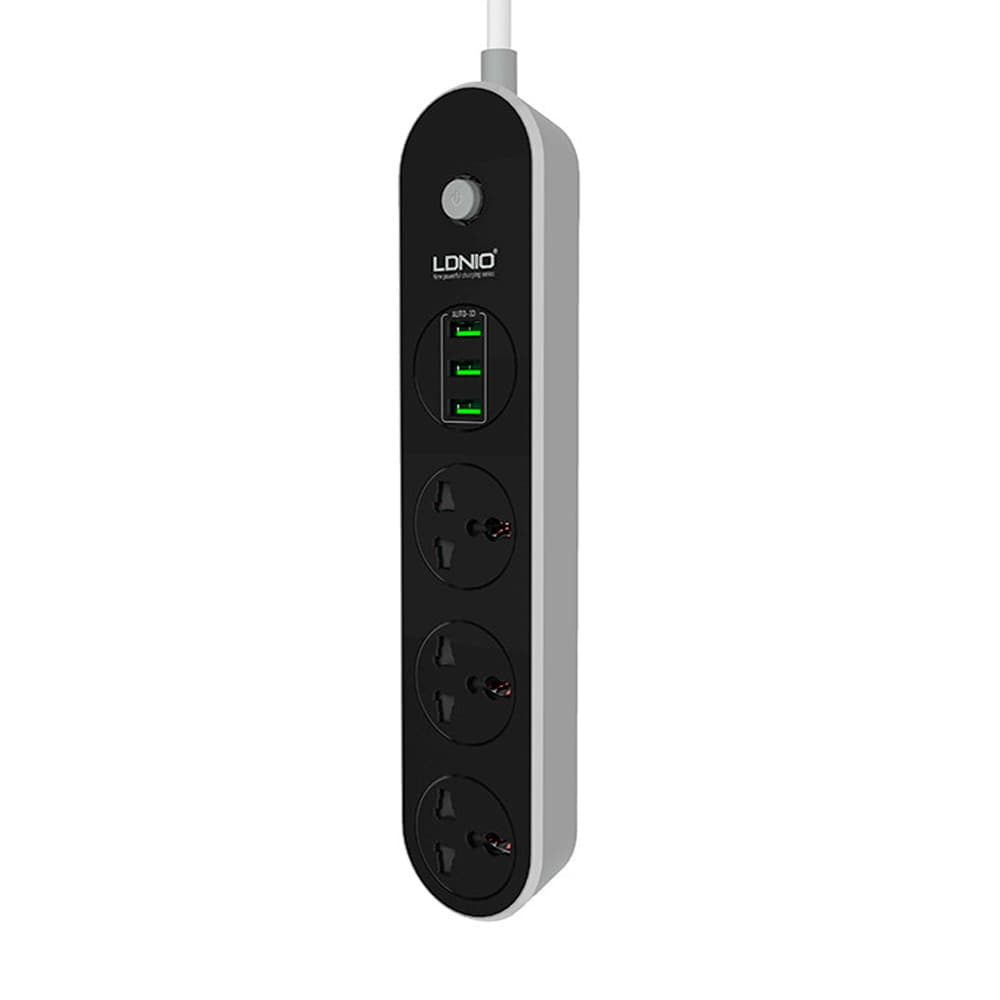 Мережевий фільтр LDNIO SC3301, 3 Розетки + 3 USB, 1.6 м, перетин 3х0,75мм, Black, Box