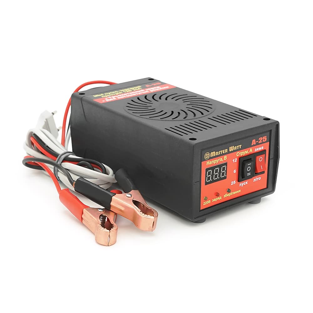 Автоматичне ЗУ для акумулятора MW-AZU12-25A 12V (30-300Ah) (MF,WET,AGM,GEL,CA/CA), 160-240V, Мах струм заряду 25А, напруга заряду 14,7;15,4V