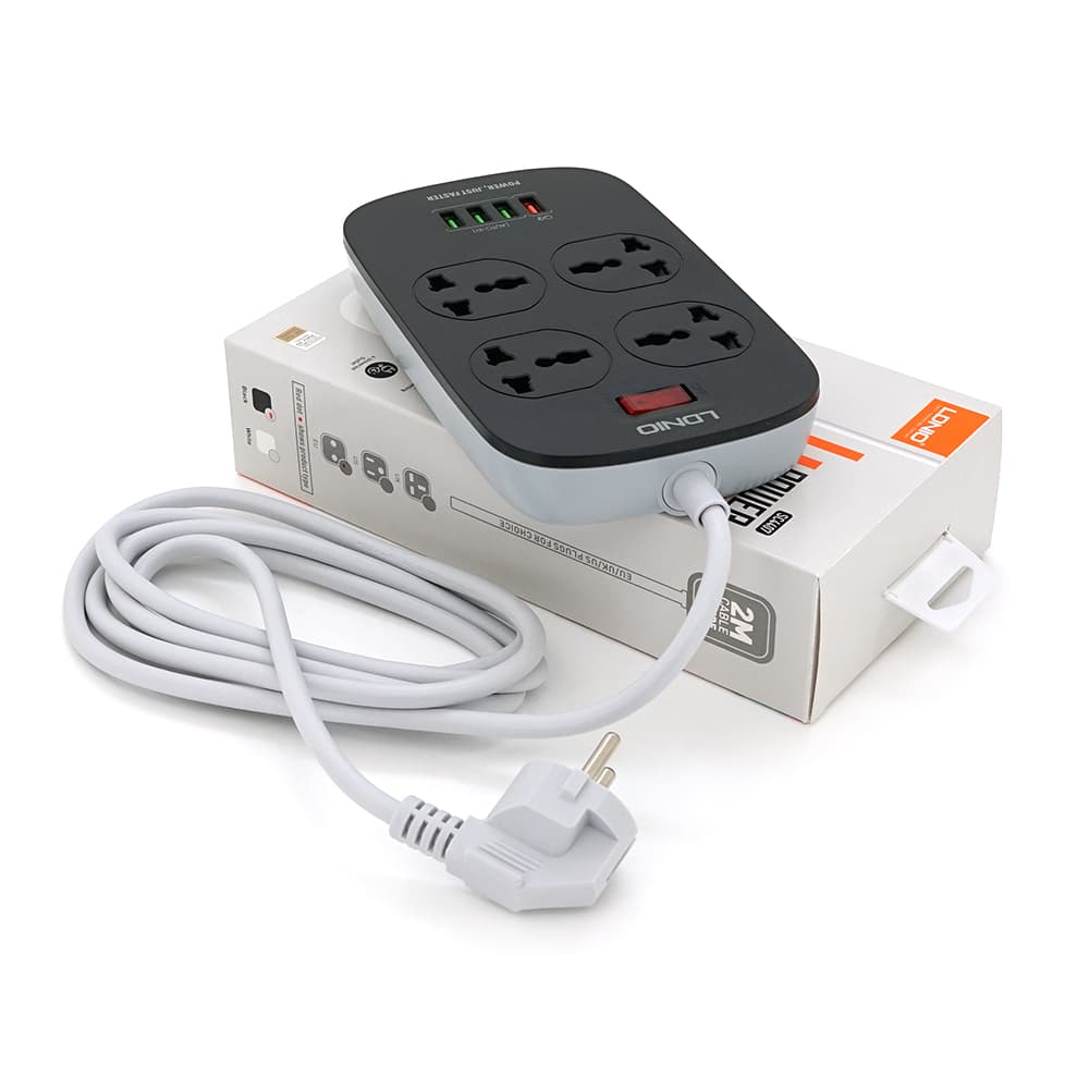 Мережевий фільтр LDNIO SC4407, 4 Розетки + 4 USB, 2 м, перетин 3х0,75мм, White, Box