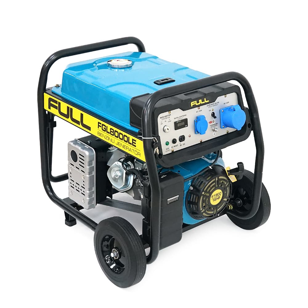 Генератор бензиновий FULL FGL 8000LE, 1-фазний 230V, 50Hz, 8.1kVA/6.5kW, бак 28 л, витрата 2.6 л/год, пуск: ручний/стартер (без АКБ), 720х530х610 мм, 78 кг